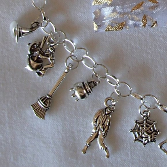 Halloween Theme 13 Charm Bracelet SP New Handcrafted + Organza Roses Gift Bag - Picture 3 of 14